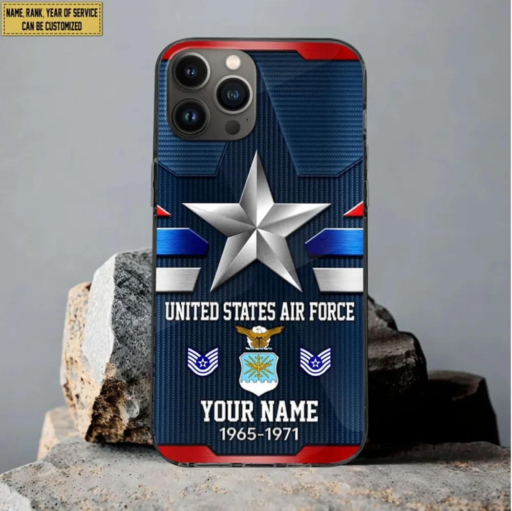 USAF Phone Case, Custom Name, Rank Gifts For Air Force Veteran, Gifts For Veterans Day, Father's Day