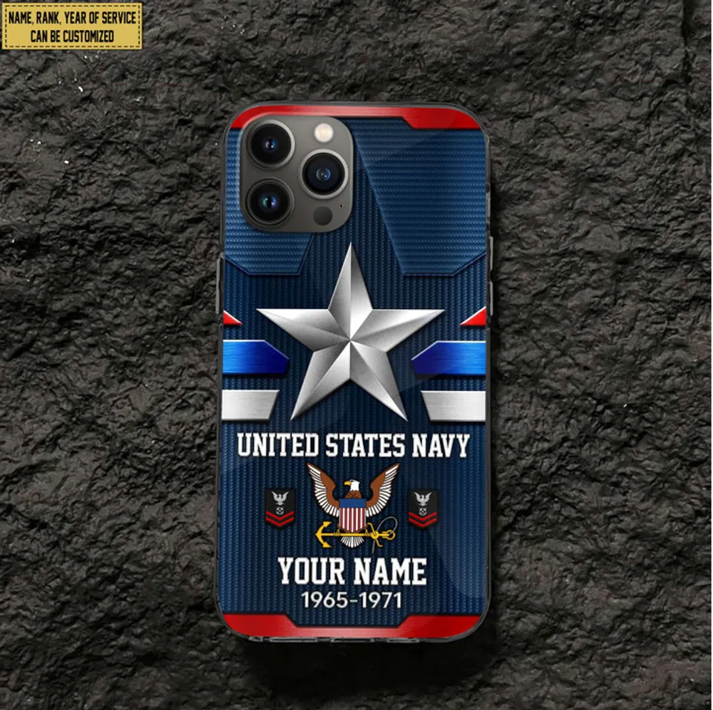 US Navy Phone Case, Custom Name, Rank Gifts For Navy Veteran, Gifts For Veterans Day, Father's Day