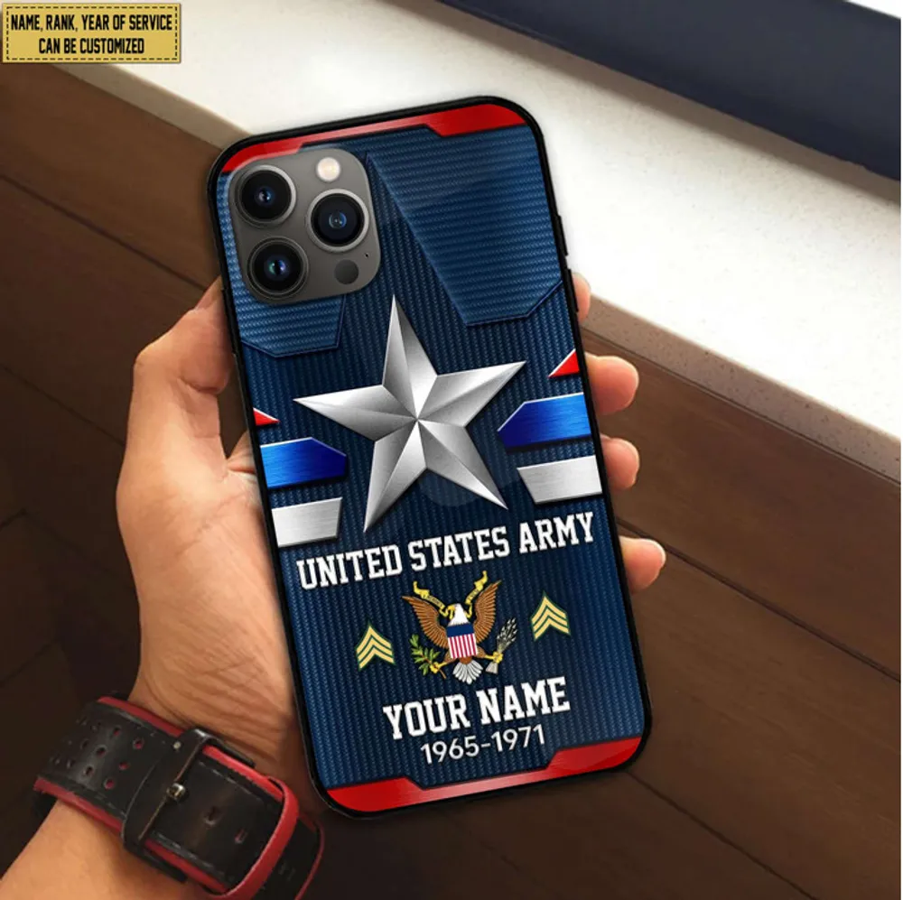 US Army Phone Case, Custom Name, Rank Gifts For Army Veteran, Gifts For Veterans Day, Father's Day