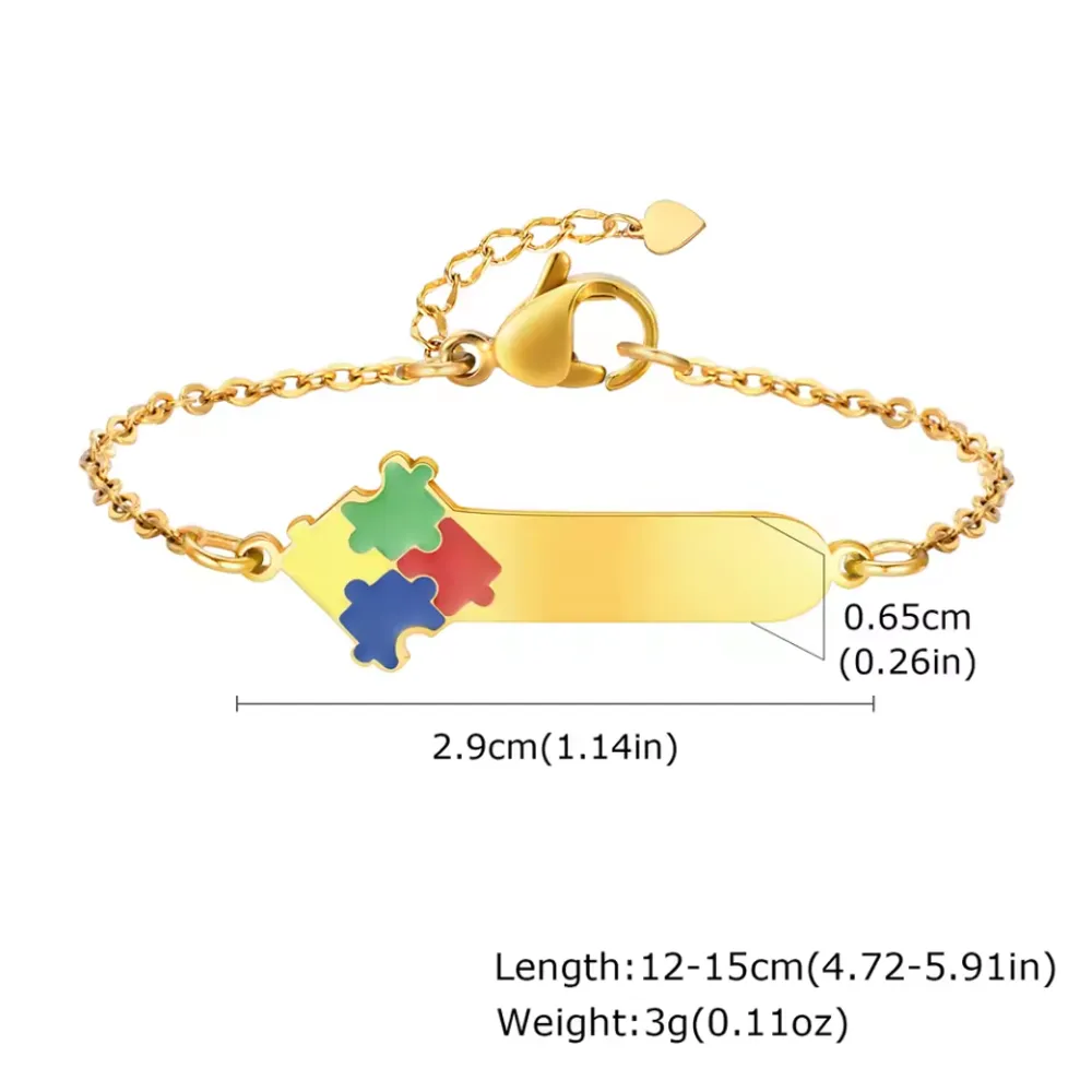 Custom Autism Awareness Bracelets for Baby Girls Boys, Smooth Stainless Steel