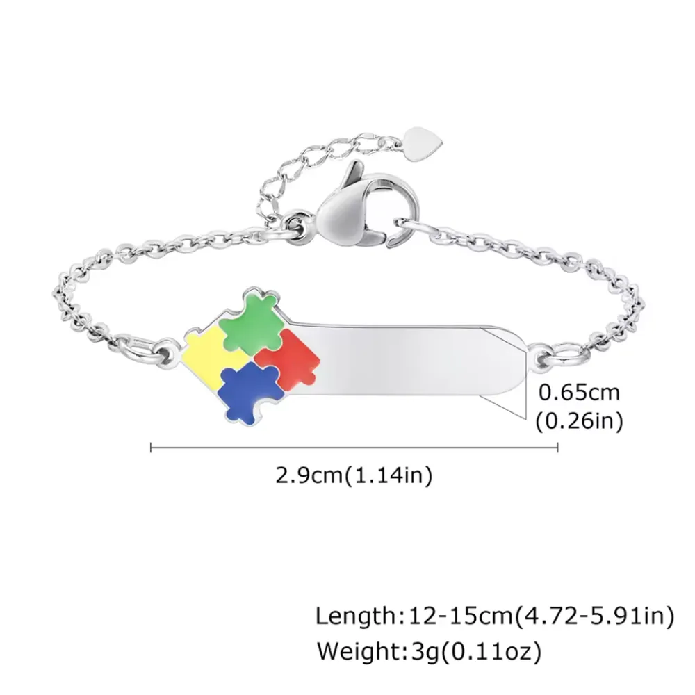 Custom Autism Awareness Bracelets for Baby Girls Boys, Smooth Stainless Steel