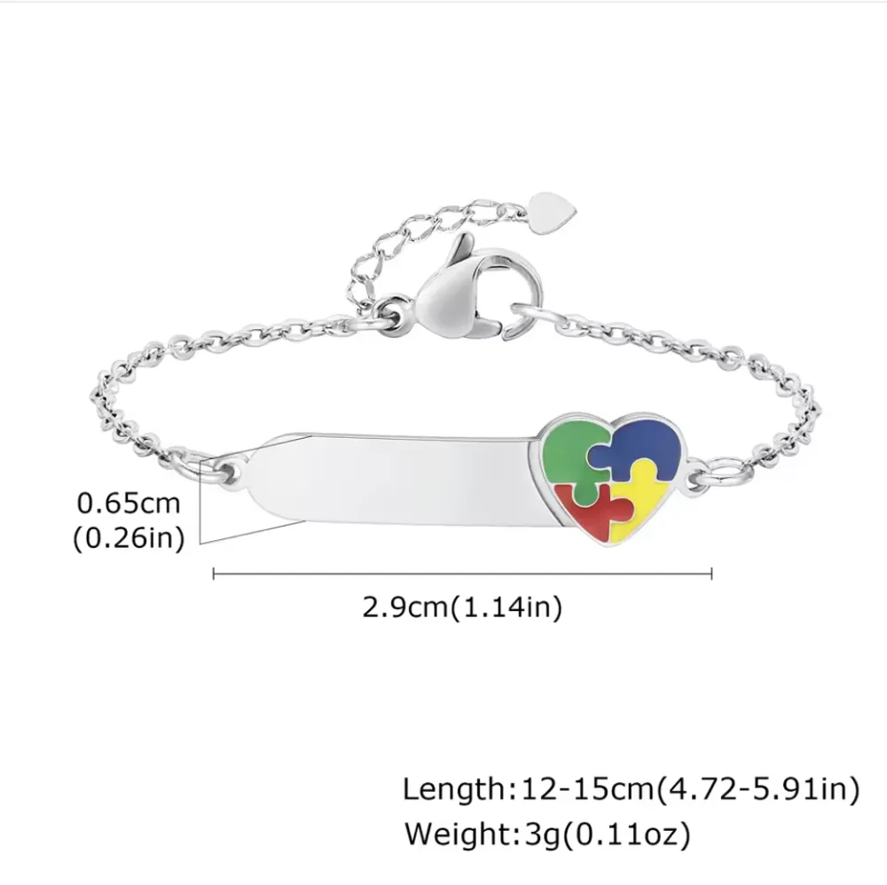 Custom Autism Awareness Bracelets for Baby Girls Boys, Smooth Stainless Steel