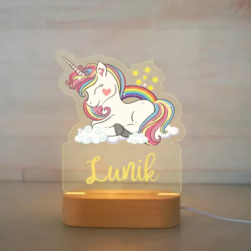 Personalized Children Unicorn Night Light Custom Name Acrylic Lamp Baby Kids Bedroom Decoration