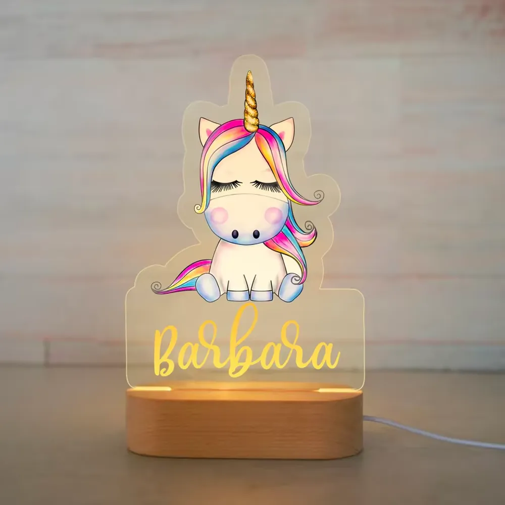 Personalized Children Unicorn Night Light Custom Name Acrylic Lamp Baby Kids Bedroom Decoration