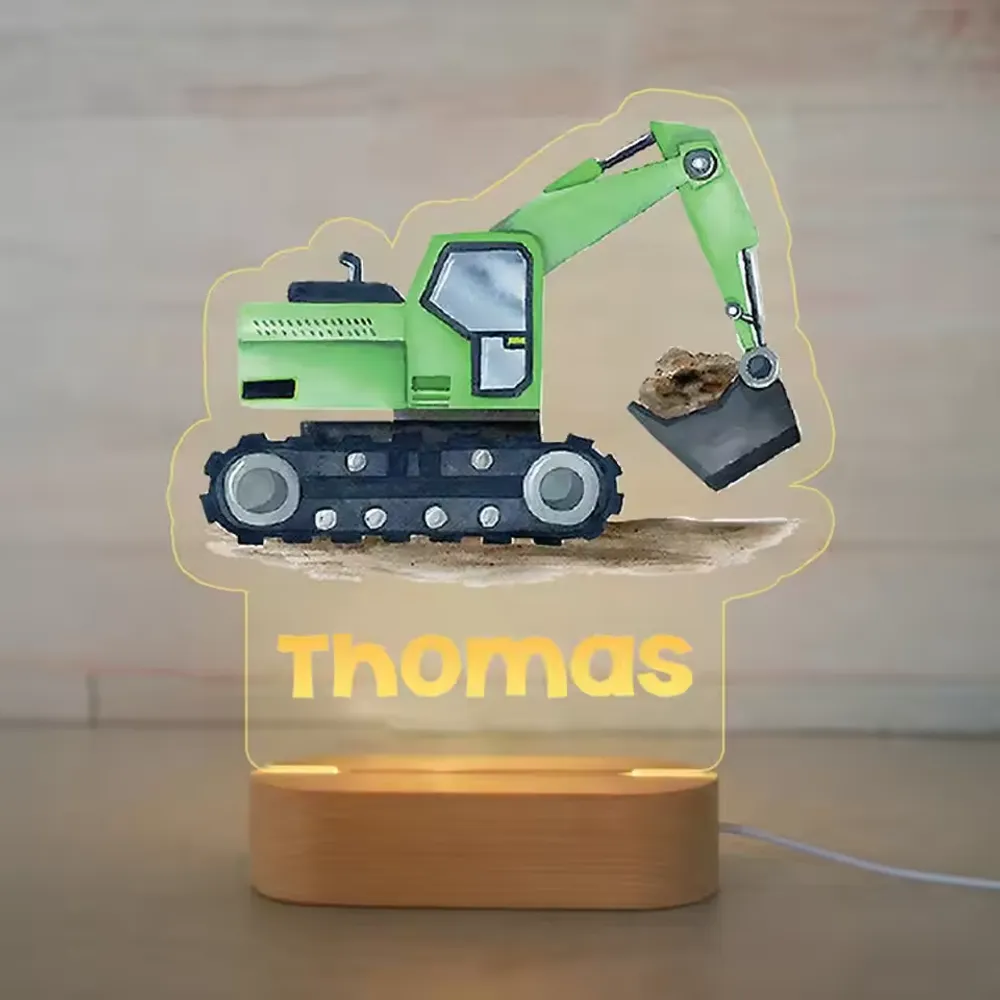 Personalized Children Truck Night Light Custom Name Acrylic Lamp Baby Kids Bedroom Decoration Neonate Birthday Christmas Gift