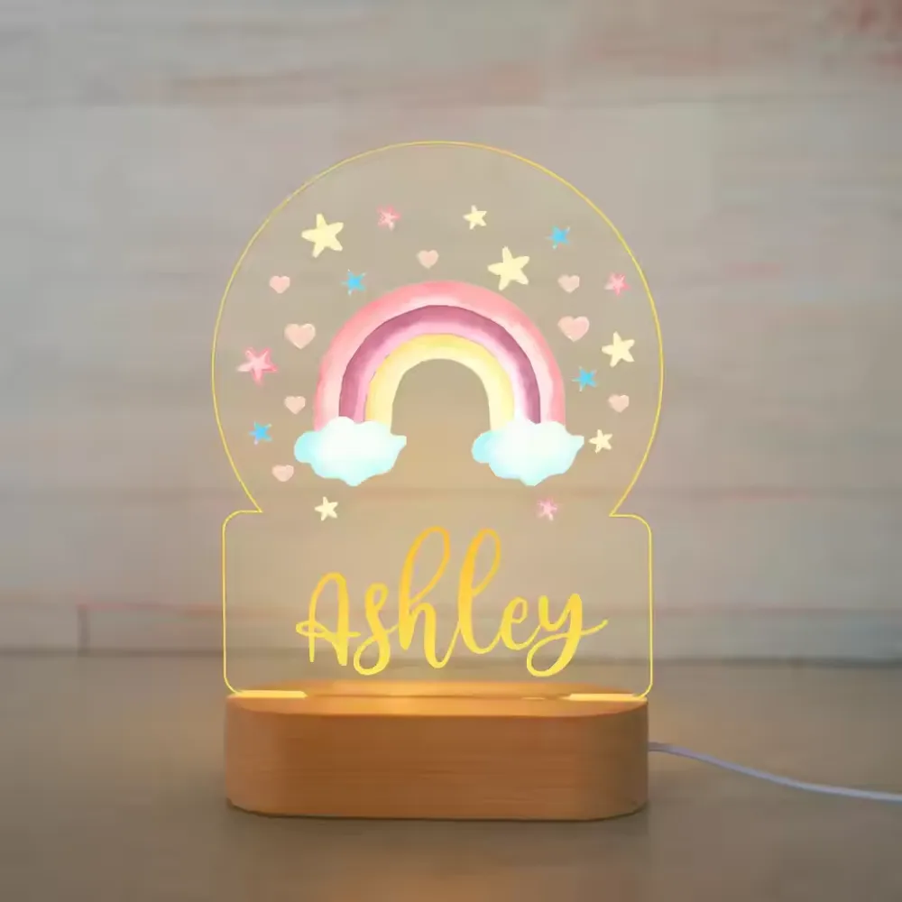 Personalized Children Unicorn Night Light Custom Name Acrylic Lamp Baby Kids Bedroom Decoration