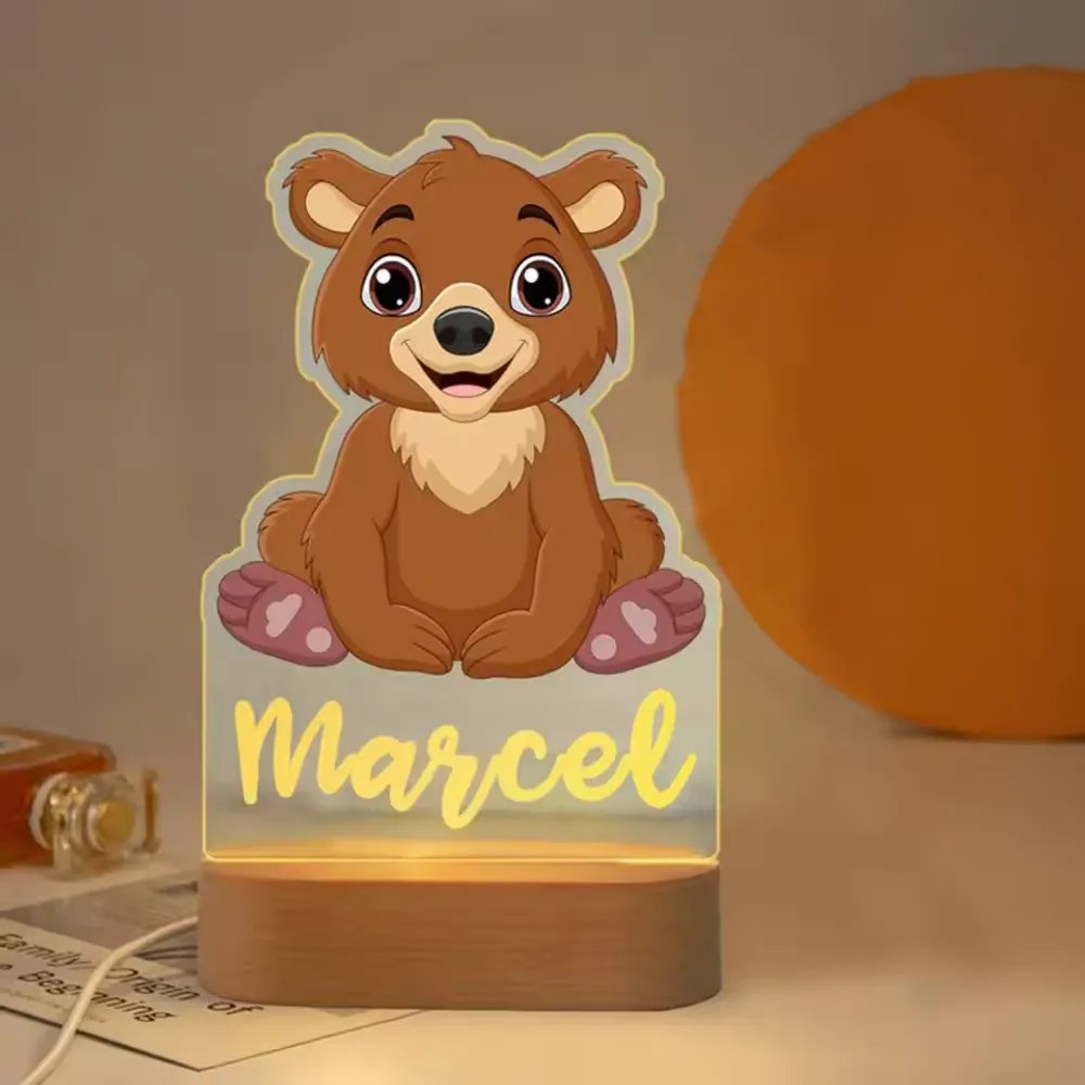 Personalized Children Animal Night Light Custom Name Acrylic Lamp Baby Kids Bedroom Decoration Neonate Birthday Christmas Gift