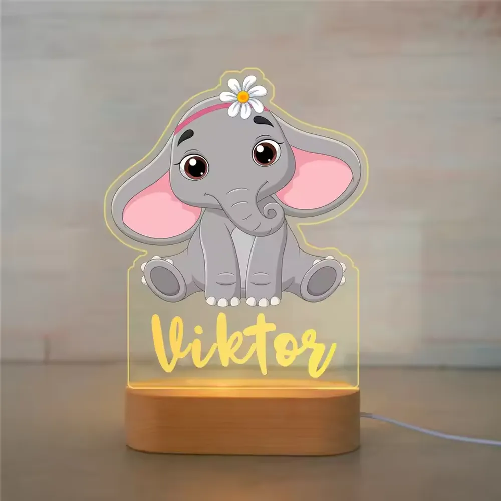 Personalized Children Animal Night Light Custom Name Acrylic Lamp Baby Kids Bedroom Decoration Neonate Birthday Christmas Gift