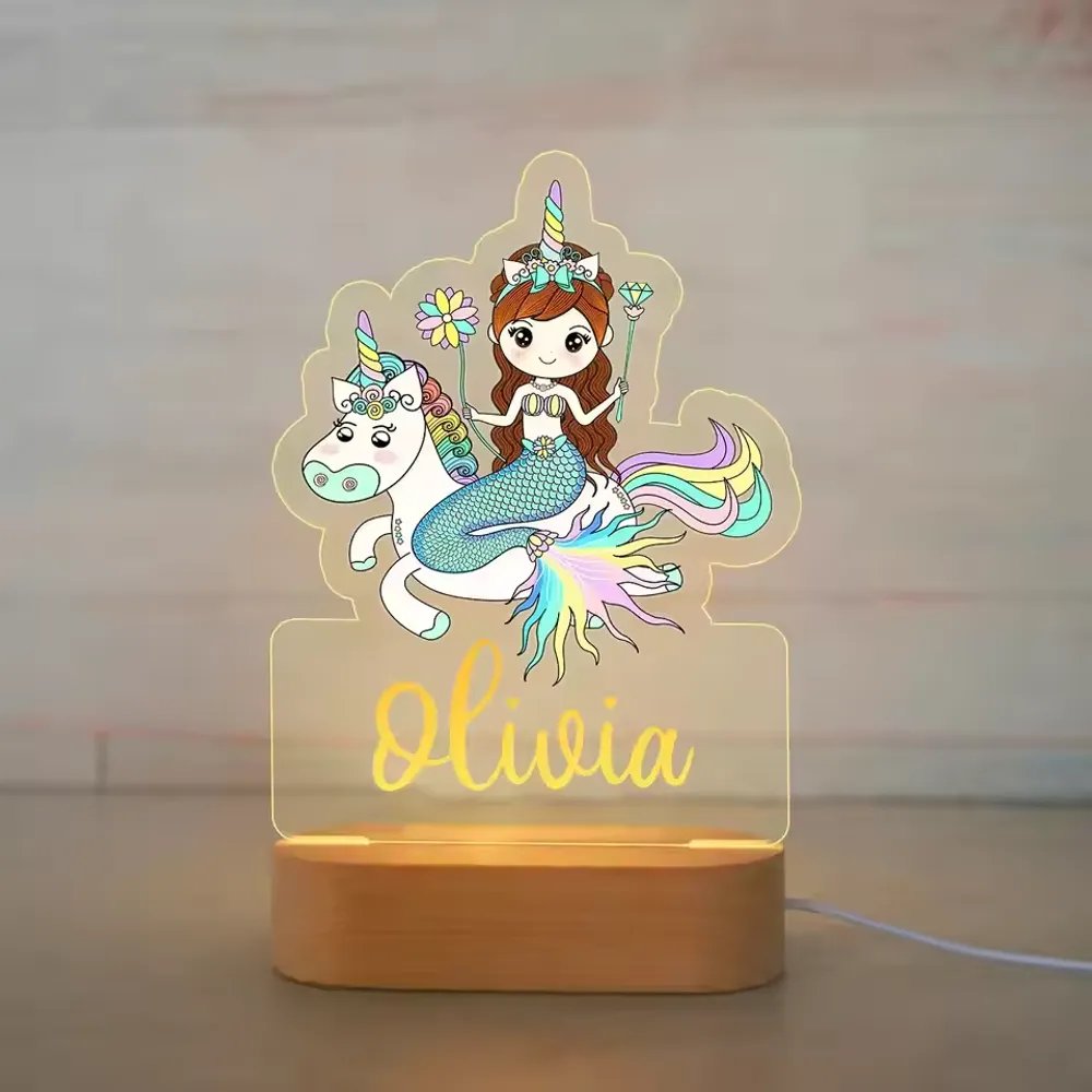 Personalized Children Animal Night Light Custom Name Acrylic Lamp Baby Kids Bedroom Decoration Neonate Birthday Christmas Gift