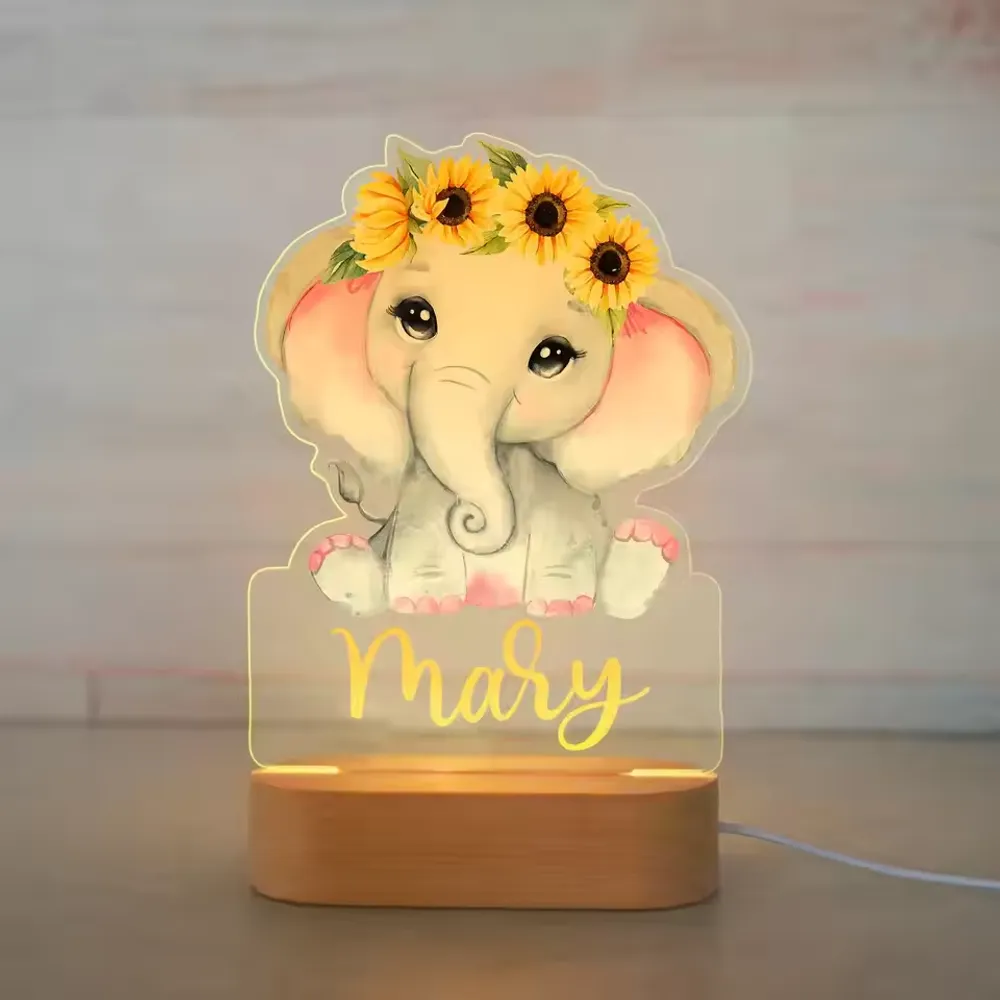 Personalized Children Animal Night Light Custom Name Acrylic Lamp Baby Kids Bedroom Decoration Neonate Birthday Christmas Gift