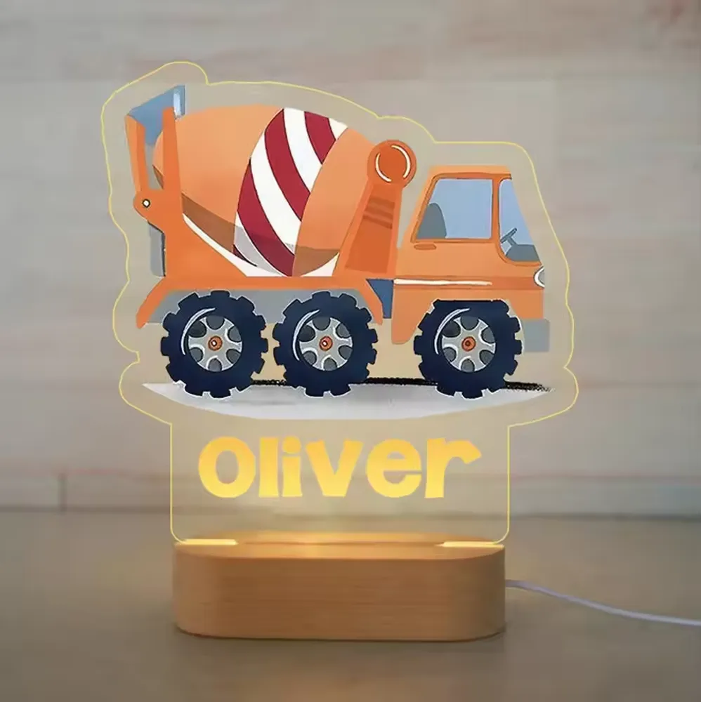 Personalized Children Truck Night Light Custom Name Acrylic Lamp Baby Kids Bedroom Decoration Neonate Birthday Christmas Gift