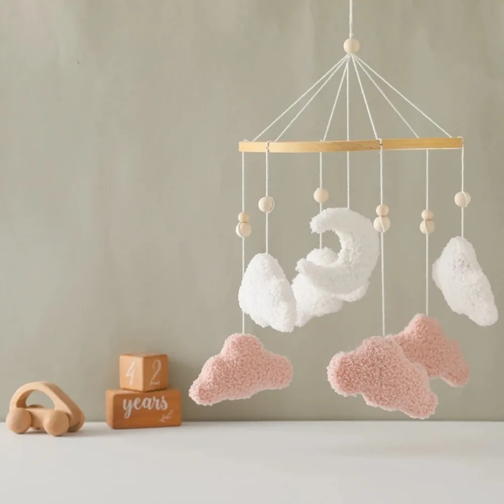 Baby Crib Mobile Rattle Toy 0-12Months Infant Soft Felt Teddy Velvet Pink Bear Bed Bell Hanging Toy Holder Bracket Crib Girl Toy