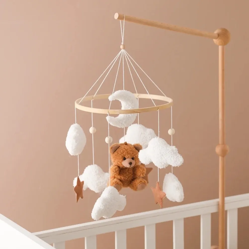 Baby Crib Mobile Rattle Toy 0-12Months Infant Soft Felt Teddy Velvet Pink Bear Bed Bell Hanging Toy Holder Bracket Crib Girl Toy