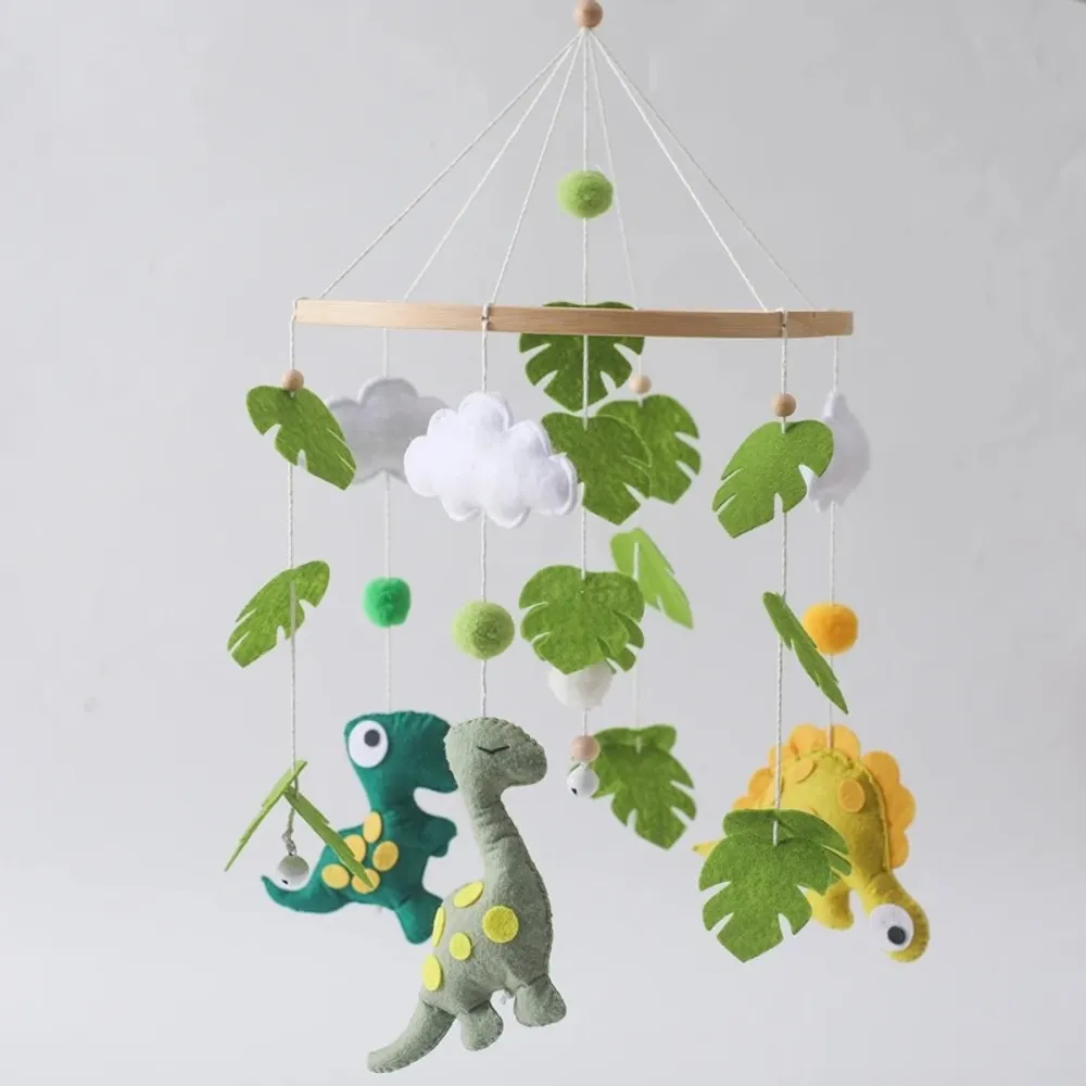 Baby Crib Mobile Wooden Bed Bell Rattle Toy 0-12Months Soft Felt Dinosaur Doll Bed Bell Mobile Crib Hanging Bracket Toy Kid Gift