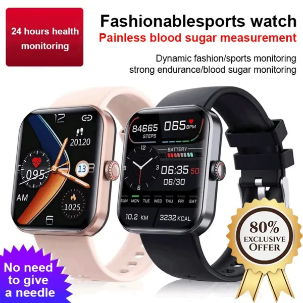 [All day monitoring of heart rate,blood sugar, and blood pressure] Bluetooth fashion smartwatch