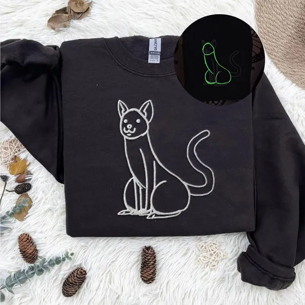 Glow in the Dark Embroidered Sweatshirt | Funny Cat D*ck