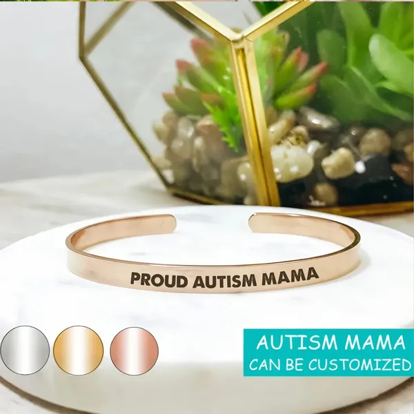 Personalized Autism Cuff Bracelet Plated Stainless Steel