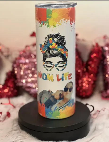 Autism mom Tumbler with picture and name