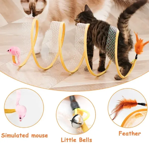 Interactive S-Shaped Cat Tunnel Toy with Balls & Crinkle - Ideal for Kittens & Outdoor Play