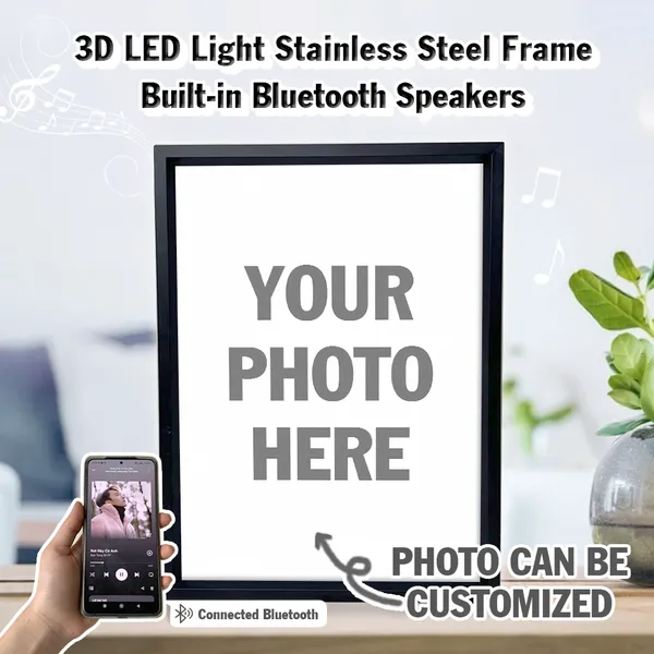 1 Customized Photo 3D LED Light Built-in Bluetooth Speaker Stainless Steel Frame