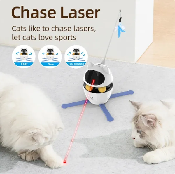 Interactive 4-in-1 Cat Toy: Automatic Laser, Ball & Feather Chaser - USB Rechargeable Indoor Exercise Toy for Cats