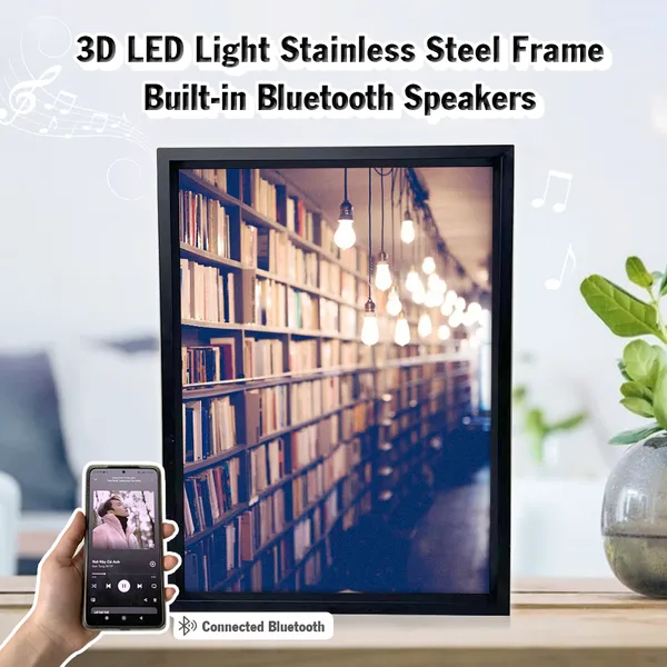 Inside A Bright Library 3D LED Light Built-in Bluetooth Speaker Stainless Steel Frame