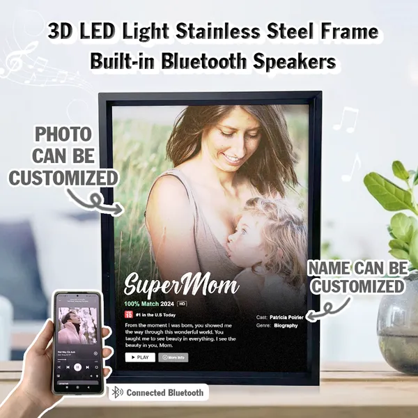 Customized 1 Photo And Name Special Themed 3D LED Light Built-in Bluetooth Speaker Stainless Steel