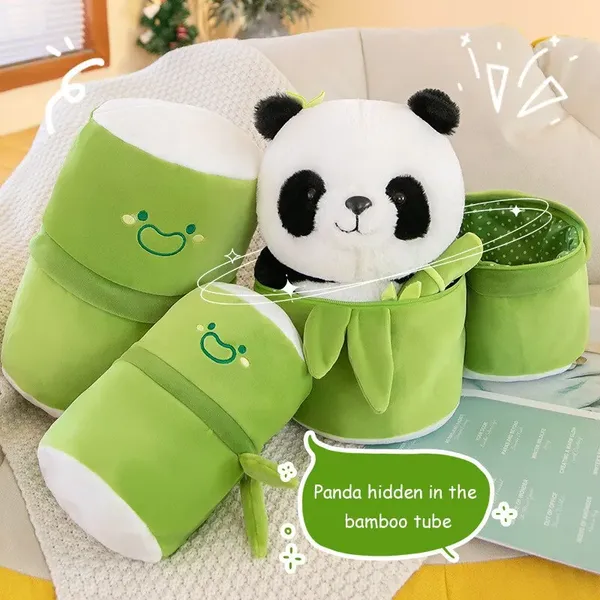 Set Cute Bamboo Tube Panda Plush - Kawaii Tearful Panda - Stuffed Animal Plushie - Super Soft Hugging Pillow