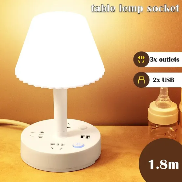 🔥HOT SALE🔥Multifunctional Home Decoration Table Lamp Socket Outlets 2 USB Port 1.8m Line
