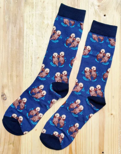Romp of otters holding hands in the river - mens socks -  Recyclable packaging