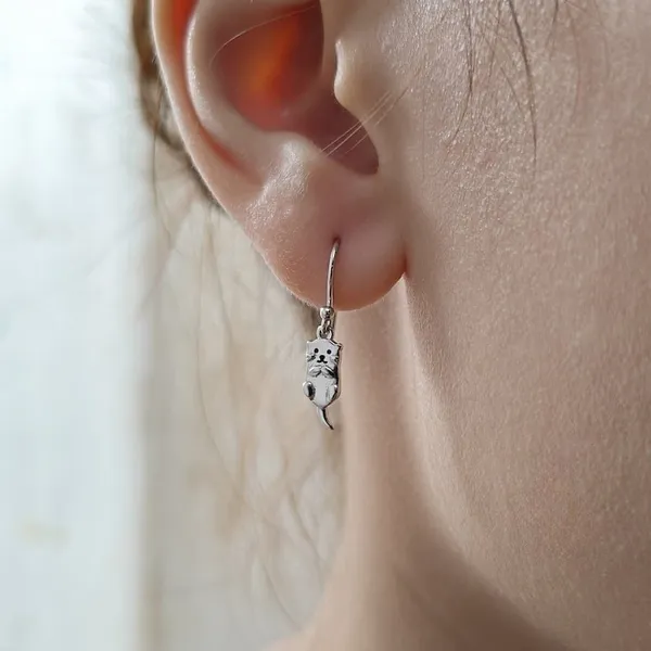 Otter Drop Earrings in Sterling Silver - Dangle Earrings - Nature Inspired Animal Earrings