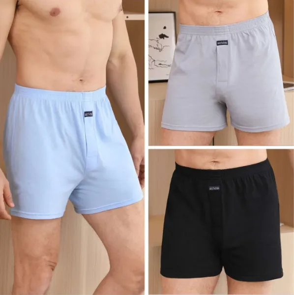 A pair of three men's underwear lengthened pure cotton pajama pants flat corner pants loose and comfortable for home use