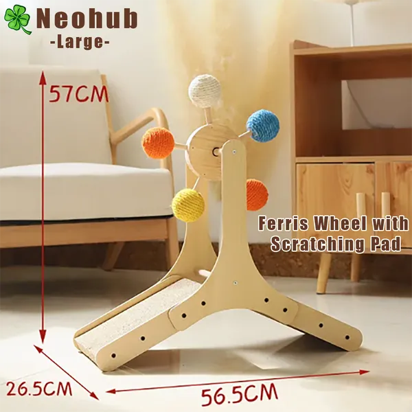 All-in-One Solid Wood Ferris Wheel Cat Toy: Multifunction Turntable Scratching Board with Sisal Teaser - Durable and Fun for Your Cat's Claw Health