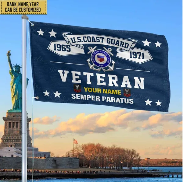 Premium Personalized USCG Veterans Grommet Flag, Gift For Coast Guard Veteran, Gift For Veterans Day, Memorial Day, Father's Day