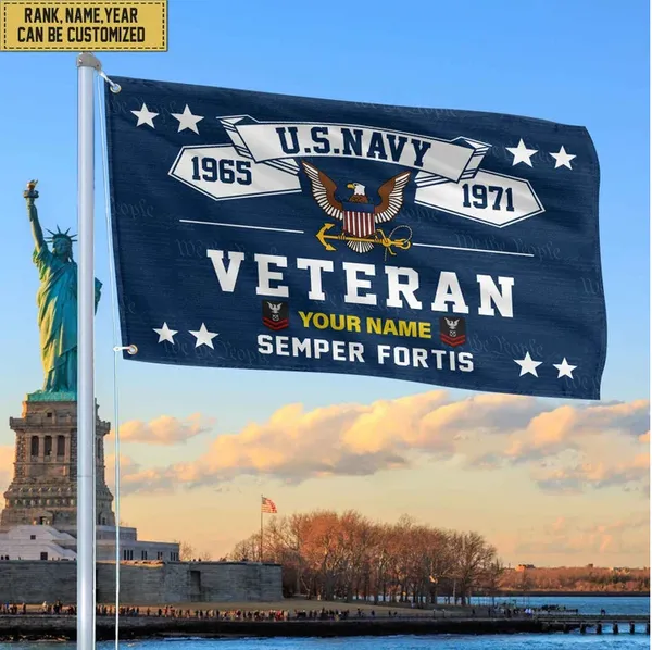 Premium Personalized US Navy Veterans Grommet Flag, Gift For Navy Veteran, Gift For Veterans Day, Memorial Day, Father's Day