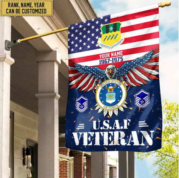 USAF Veteran Flag, Custom Name, Rank, Unit Gift For Air Force Veteran Garden Flag - House Flag