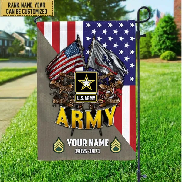 Premium Custom Name, Rank US Army Veteran Flag, Gift For Army Veteran Garden Flag - House