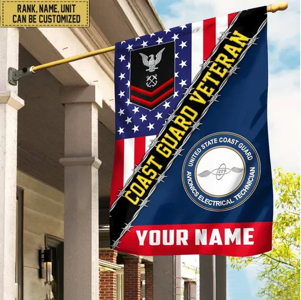 Premium Custom Name, Rank, Unit USCG American Flag, Gift For Coast Guard Veteran Garden Flag