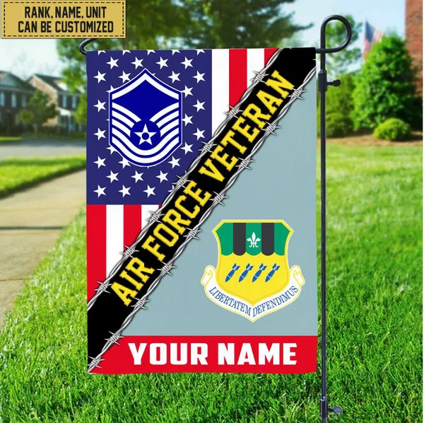 Premium Custom Name, Rank, Unit USAF American Flag, Gift For Air Force Veteran Garden Flag - House Flag