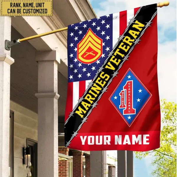 Premium Custom Name, Rank, Unit USMC American Flag, Gift For Marine Veteran Garden Flag - House