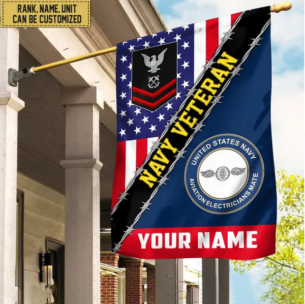 Premium Custom Name, Rank, Unit US Navy American Flag, Gift For Navy Veteran Garden Flag - House Flag