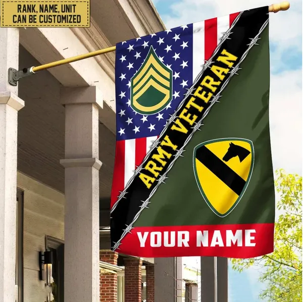 Premium Custom Name, Rank, Unit US Army American Flag, Gift For Army Veteran Garden Flag - House Flag