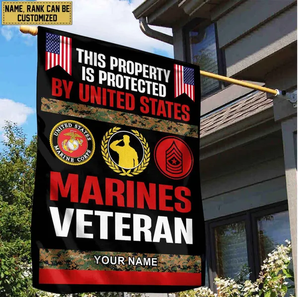 USMC Veteran Personalized American Flag, Gift For Marine Veteran, US Veteran Grommet Flag, Garden Flag, House Flag