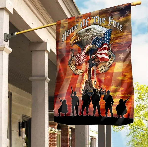 Premium Home Of The Free US Veteran American Flag, Gift For US Veteran Garden Flag - House Flag