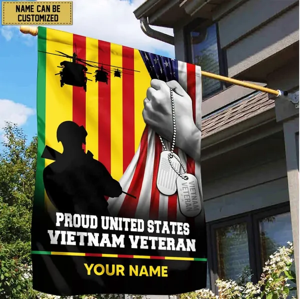 Premium Vietnam Veteran Custom Name American Flag, Gift For Vietnam Veteran Garden Flag - House