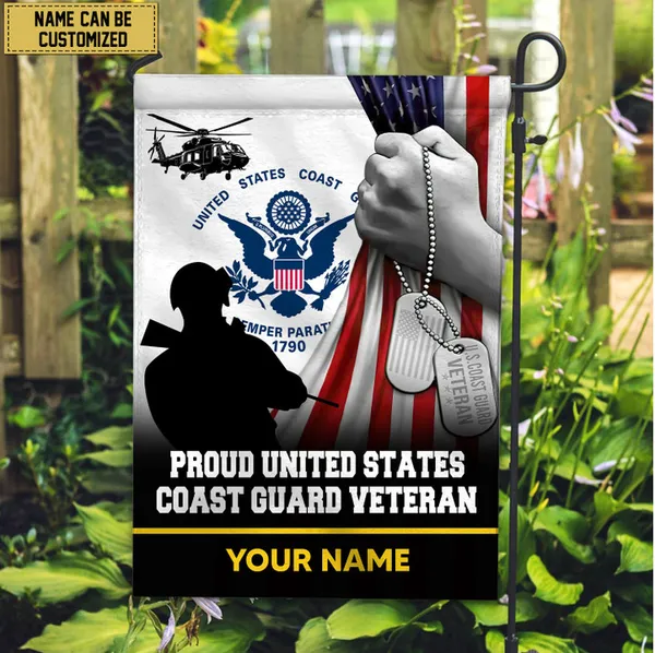 Premium USCG Veteran Custom Name American Flag, Gift For Coast Guard Veteran Garden Flag - House Flag