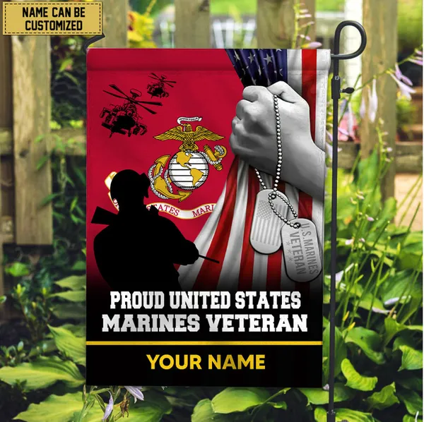 Premium USMC Veteran Custom Name American Flag, Gift For Marine Veteran Garden Flag - House Flag