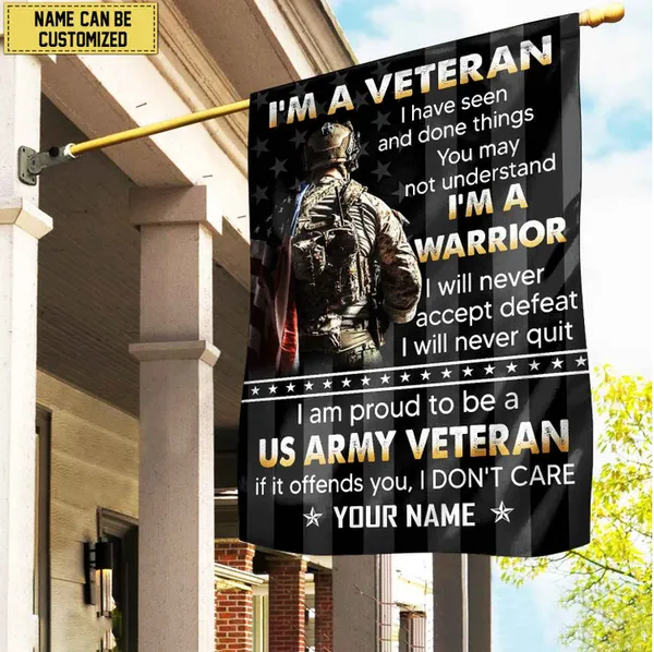 US Army Veteran Custom Name American Flag, Gift For US Veteran Garden Flag - House Flag