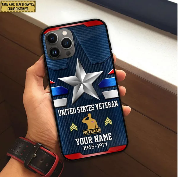 US Veteran Phone Case, Custom Name, Rank Gifts For US Veteran, Gifts For Veterans Day, Father's Day