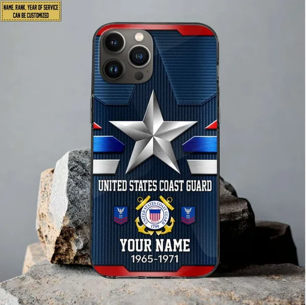 USCG Phone Case, Custom Name, Rank Gifts For Coast Guard Veteran, Gifts For Veterans Day, Father's Day